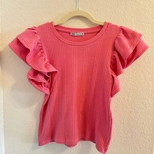 Zara Pink Ruffle Short Sleeve Top